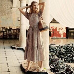 Doen Dune Dress Sienna Champignon Floral Midi Size Small Puff Sleeve Cottagecore